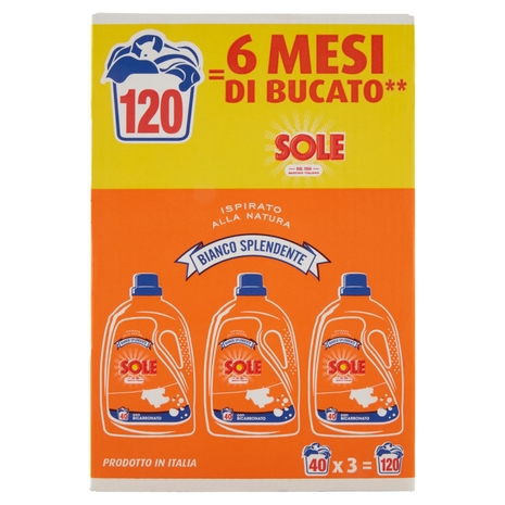 Sole Detersivo lavatrice Bianco Splendente 120 lavaggi 3 x 2 L